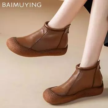 Кожаные балетки женские зимние ботильоны зимняя классическая обувь дизайнерские повседневные ботинки трендовые новые брендовые мягкие уютные ботинки De Mujer 35