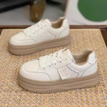 Кожаные белые туфли детские весенние новые модные универсальные дышащие туфли на толстой подошве для увеличения роста повседневные спортивные туфли 35