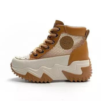 Кожаные белые туфли, дышащие сетчатые кроссовки, летние женские туфли на 7 см, увеличивающие рост 33 чёрный