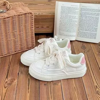 Кожаные белые туфли кремового цвета на платформе для женщин, осенние новые нишевые шикарные повседневные туфли с хлебом, низкие студенческие кроссовки 35