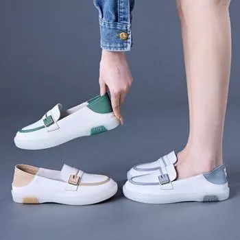 Кожаные белые туфли Лоферы Туфли на плоской подошве 35 зелёный