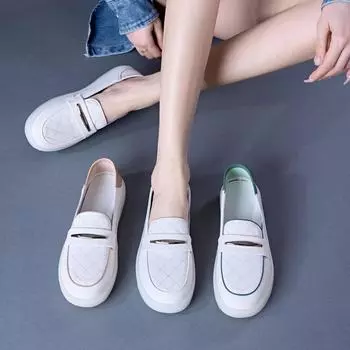 Кожаные белые туфли Лоферы Туфли на плоской подошве 35 зелёный