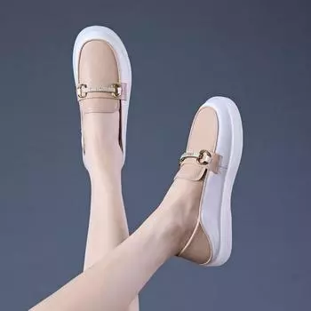 Кожаные белые туфли Лоферы Туфли на плоской подошве 35 зелёный