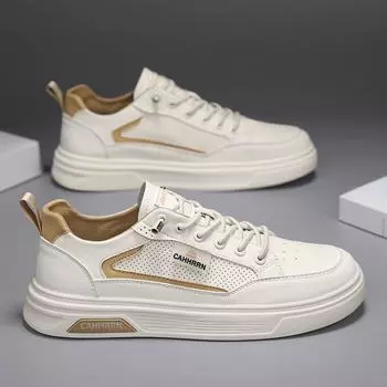 Кожаные белые туфли мужские 2025 весна новые повседневные туфли на плоской подошве универсальные мужские туфли студенческие туфли для серфинга прилив четыре сезона 39