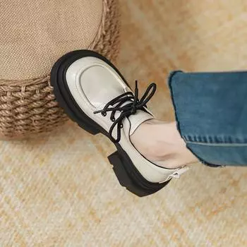 Кожаные белые туфли на круглой платформе, женские кожаные туфли на высоком каблуке в британском стиле со шнуровкой 35