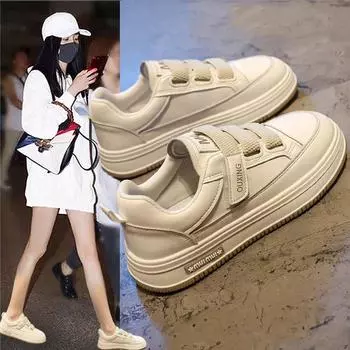 Кожаные белые туфли на липучке женские 2025 года весна-лето новые мягкие туфли на платформе универсальные повседневные спортивные туфли для детей 35