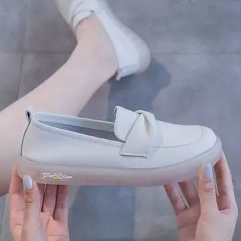 Кожаные белые туфли на плоской подошве 35 белый