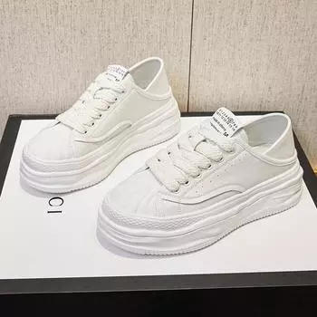 Кожаные белые туфли на толстой подошве, новые весенние женские повседневные универсальные кроссовки с плавной головкой 35 белый