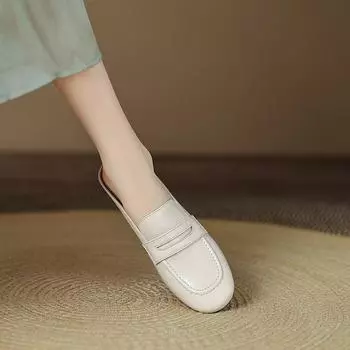 Кожаные белые туфли полудраг женские 4 см универсальные ретро мягкая подошва сумка голова полутапочки интернет знаменитость взрыв снаружи одиночные туфли 33