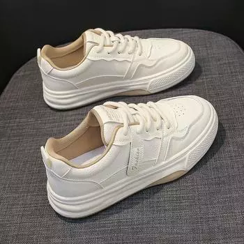 Кожаные белые туфли с мягкой подошвой, женская обувь, весенние новые универсальные туфли на толстой подошве, повседневная спортивная обувь, туфли на плоской подошве 35