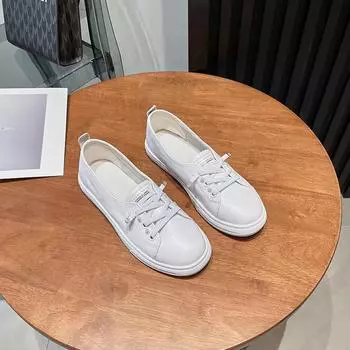 Кожаные белые туфли Женская обувь Новые кроссовки Весна-Весна с жемчугом Универсальная обувь для спорта и отдыха Тенденция 35 белый