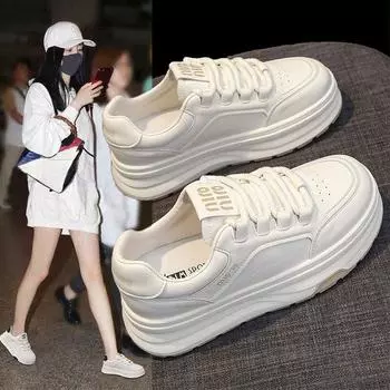 Кожаные белые туфли, женская обувь, весна и осень, новые туфли на толстой подошве, увеличивающие рост, повседневные кроссовки, летняя дышащая обувь 35
