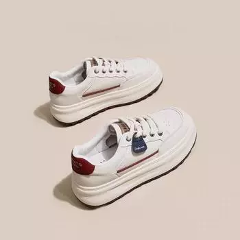 Кожаные белые туфли, женская обувь, весна и лето 2025, новые туфли на толстой подошве, увеличивающие рост, популярная универсальная обувь для спорта и отдыха 35