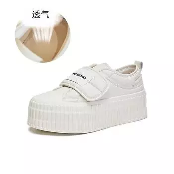 Кожаные белые туфли женские 2025 весна новые туфли на липучках женские повседневные туфли-бутерброды на толстой подошве женские туфли с эффектом увеличения 35