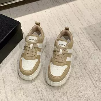 Кожаные белые туфли, женские легкие новые спортивные повседневные туфли на толстой подошве, универсальные женские туфли 35 чёрный