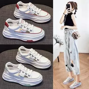 Кожаные белые туфли, женские летние новинки, модная универсальная спортивная обувь для отдыха, дышащие сандалии на толстой подошве 35 белый