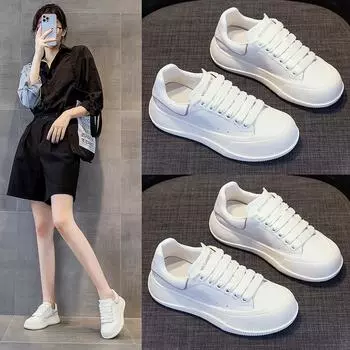 Кожаные белые туфли женские летние тонкие новые модные универсальные повседневные туфли с резиновой подошвой для скейтбординга 35