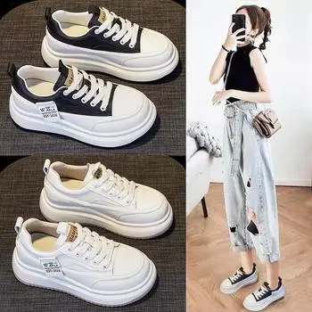 Кожаные белые туфли женские модные весенне-летние новые универсальные кроссовки на платформе повседневные супер универсальные кроссовки 35 белый