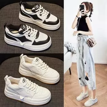 Кожаные белые туфли женские новые осенне-зимние туфли на платформе Muffin Small Sports Cunky Casual Board Shoes Fashion 35 белый