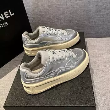 Кожаные белые туфли, женские осенне-зимние новые легкие туфли на платформе плюс бархатные теплые универсальные повседневные спортивные туфли для скейтбординга 35 белый