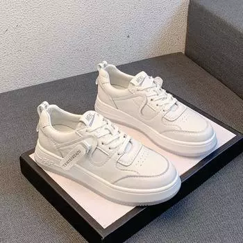 Кожаные белые туфли женские осенние новые универсальные облегающие женские повседневные туфли на платформе для занятий спортом на доске 36 бежевый