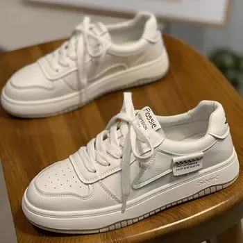 Кожаные белые туфли женские с мягкой подошвой женские туфли весна новые универсальные туфли на плоской подошве повседневная спортивная обувь 35