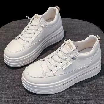 Кожаные белые туфли Женские туфли Ранняя весна Новые туфли на платформе, увеличивающие рост Повседневная обувь Женские кроссовки Туфли-лодочки 35