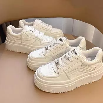 Кожаные белые туфли женские туфли ранняя весна новые туфли на платформе увеличивающие рост кроссовки повседневная обувь женские кроссовки 35