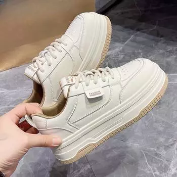 Кожаные белые туфли женские туфли весна новые универсальные туфли на платформе увеличивающие рост кроссовки женские повседневные кроссовки женские 35