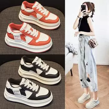 Кожаные белые туфли женские весенние новые модные круглые туфли с мягкой подошвой студенческие спортивные повседневные туфли Borad Tide 35 белый