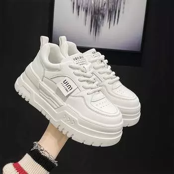 Кожаные белые туфли, женские весенние новые туфли на платформе, увеличивающие рост, дышащие повседневные кроссовки 35 белый