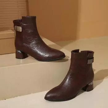 Кожаные ботильоны с острым носком для женщин. Дизайнерская мягкая подошва. Бархатные женские туфли. Модные осенне-зимние женские ботинки челси. 35
