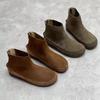 Кожаные ботильоны женские осенне-зимние ботильоны из коровьей кожи с круглым носком и мягкой подошвой, мягкий верх, повседневные ботильоны 35 кофейный