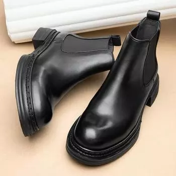 Кожаные ботинки «Челси» мужские повседневные высокие коровьи короткие ботинки «Локомотив» британские ретро-ботинки «Мартин» мужские на толстой подошве ручной работы 38 коричневый