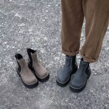 Кожаные ботинки челси на толстой подошве, винтажные женские ботинки 35 серый