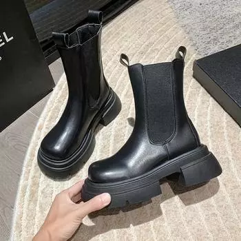 Кожаные ботинки челси в британском стиле, женские дизайнерские туфли на платформе с мягкой подошвой, повседневные нескользящие ботильоны для женщин 35