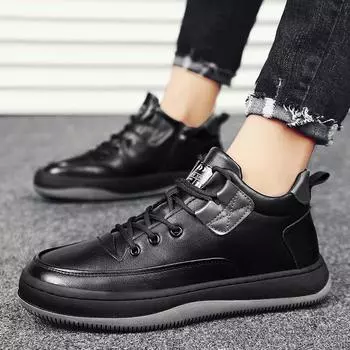 Кожаные ботинки для мужчин, зимние, нескользящие, повседневные, износостойкие, модные, универсальные, повседневные туфли, новые дизайнерские, удобные, водонепроницаемые 39 чёрный