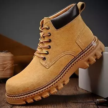 Кожаные ботинки из ревеня. Мужские ботинки-мартины с инструментами. Одинарные ботинки. 38