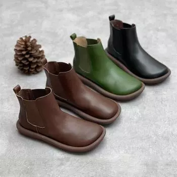 Кожаные ботинки Martin Ботинки Single Повседневные ботинки-сигареты Плоские короткие байкерские ботинки Ботинки Chelsea 35 зелёный