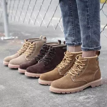 Кожаные ботинки Martin Мужские ботинки Ботинки для походов Ботинки для инструментов Дышащие ковбойские короткие ботинки Ботинки в стиле локомотива Высокие ботинки для пустыни Женские ботинки 34 светло-коричневого