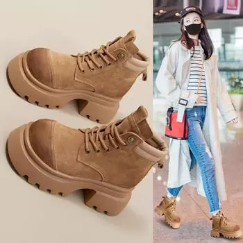 Кожаные ботинки Martin женские, осень 2024 года, новые короткие ковбойские ботинки в стиле вестерн с толстой подошвой, ботинки для пустыни и отдыха на природе из ревеня 35