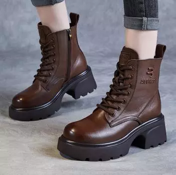 Кожаные ботинки Martin женские осень 2024 новые бархатные утолщенные короткие ботинки шерстяные женские хлопковые ботинки на толстой подошве зимние ботинки 35