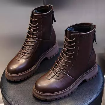 Кожаные ботинки Мартин женские осень 2025 новые толстый каблук ретро повседневные короткие ботинки детские британские ботинки средней высоты женские ботинки 35