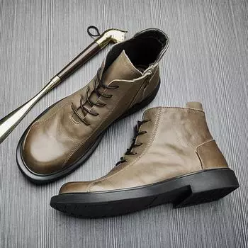 Кожаные ботинки мужские ботинки Martin на платформе модные ботинки зимние кожаные высокие универсальные уличные ботинки повседневные ботинки с круглым носком Tide 38 серый