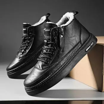 Кожаные ботинки мужские весенние высокие повседневные туфли для мужчин трендовые туфли на молнии для ходьбы на плоской подошве зимняя обувь вулканизированные ботильоны 39