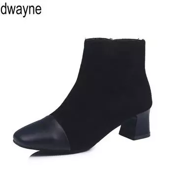 Кожаные ботинки на низком каблуке женские мотоциклетные ботинки осенняя обувь женские лакированные ботильоны zapatos de mujer 653 34 чёрный