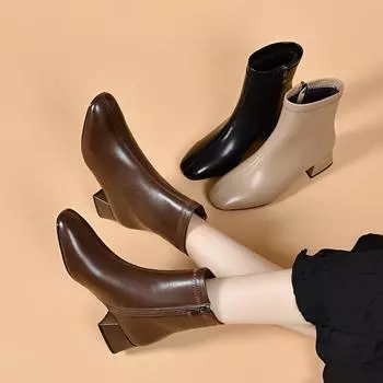 Кожаные ботинки Прямые ботинки Модные ботинки Женские ботинки Хлопковые ботинки 34 чёрный