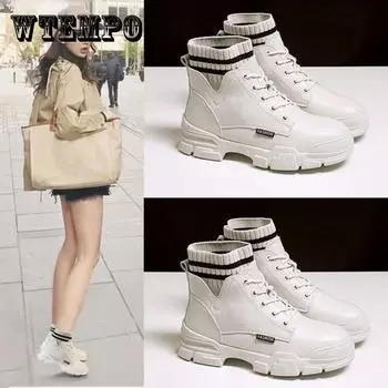 Кожаные ботинки, женская обувь, универсальные короткие ботинки из искусственной мягкой кожи в британском стиле, зимняя хлопковая обувь 40 чёрный