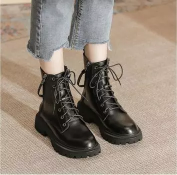 Кожаные ботинки женские осень 2024 новые женские ботильоны с двойной молнией на платформе и толстом каблуке мотоциклетные ботинки женские 34 бежевый