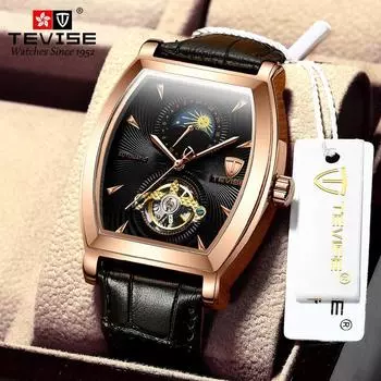 Кожаные часы TEVISE, новые модные часы STAR, мужские часы Wine Barrel белый